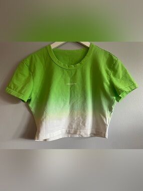 Anna Andelman Lime Green-to-White Ombre Crop Tee - Women's Crew